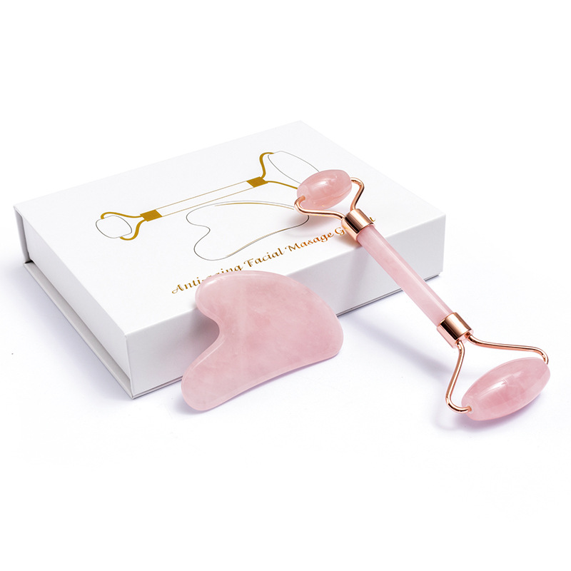 Gua Sha Tool Rose Quartz - Doğal gül kuvars yeşim rulo Gua