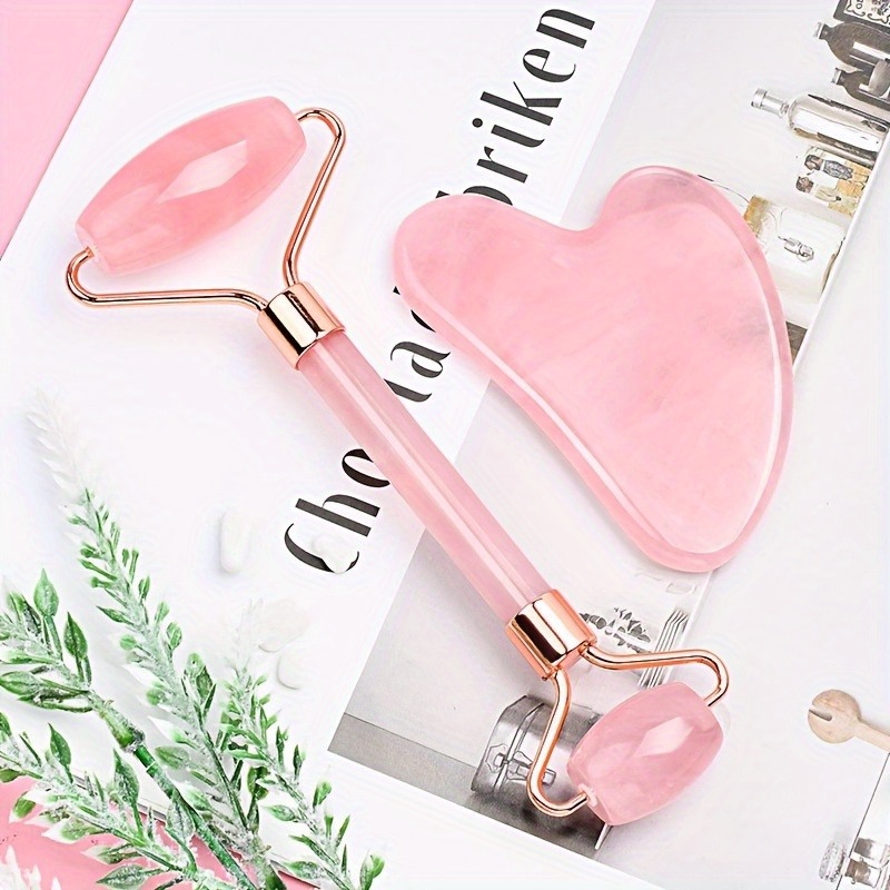 Gua Sha Tool Rose Quartz - Yeni 2 Adet Gua Sha Yüz